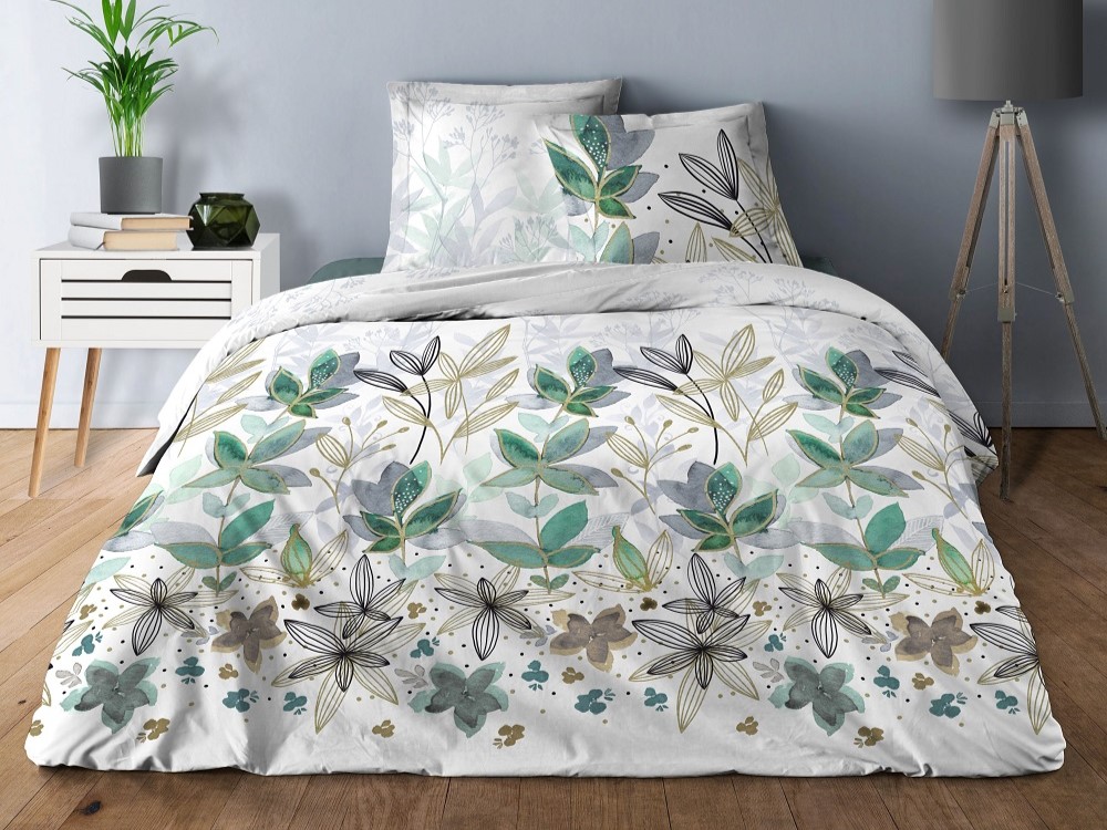 Housse de couette 200x200 blaanche motif fleuri